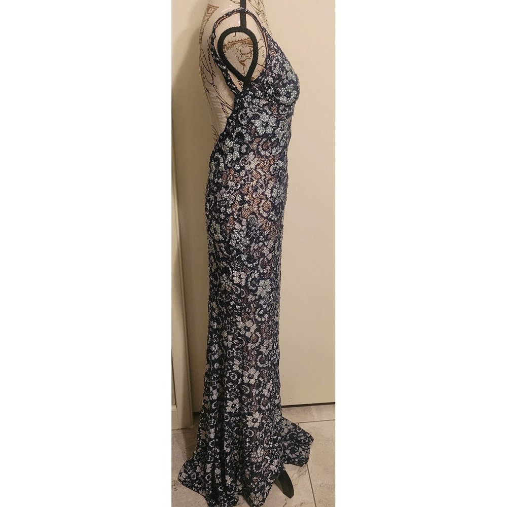 Jovani Navy Blue Lace Open Back Mermaid Prom Gown Silver Rhinestones Fitted sz 4 - Picture 16 of 16